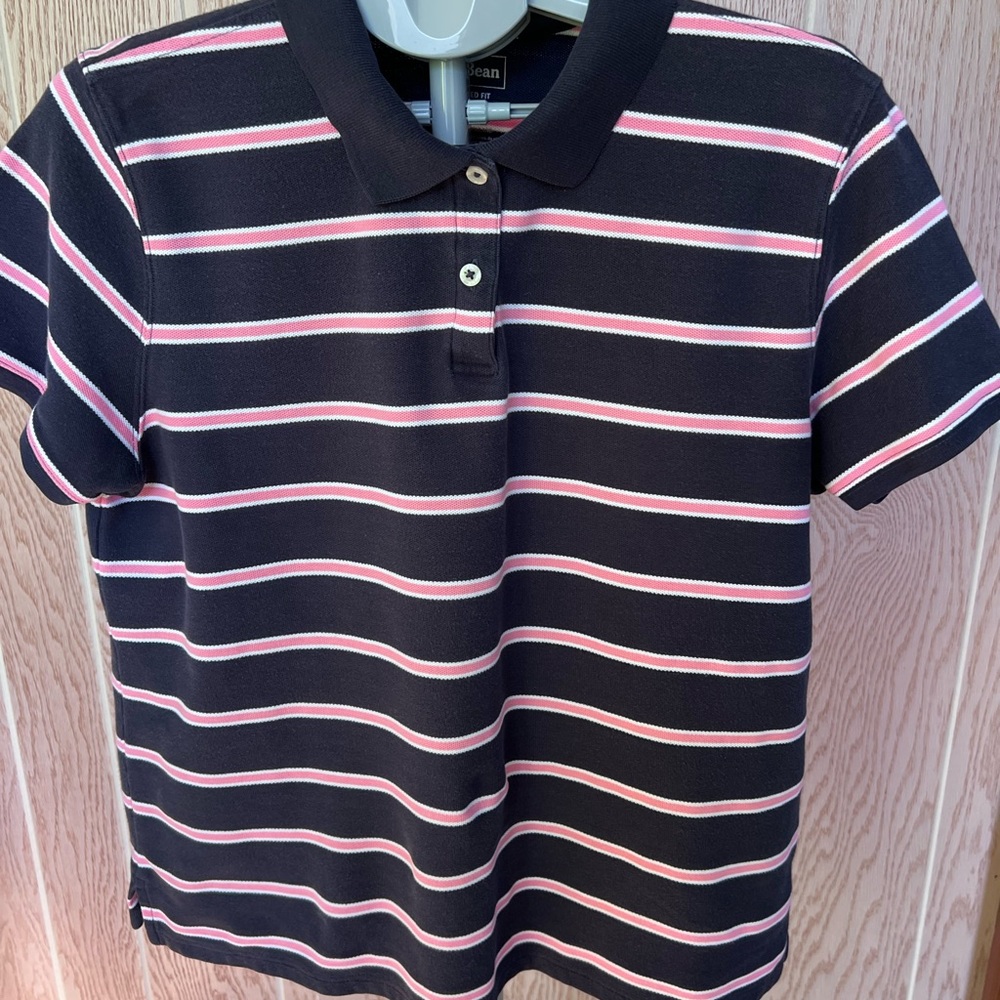Bundle of two L.L. Bean Women’s Polo in Navy and Pink Stripes and pink